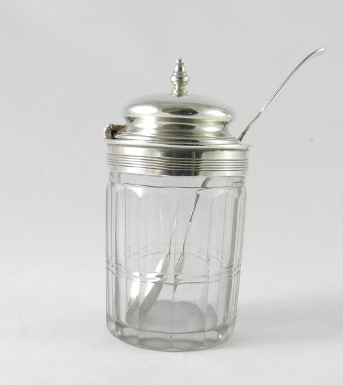 Antique Silver-mounted Glass Mustard Pot.