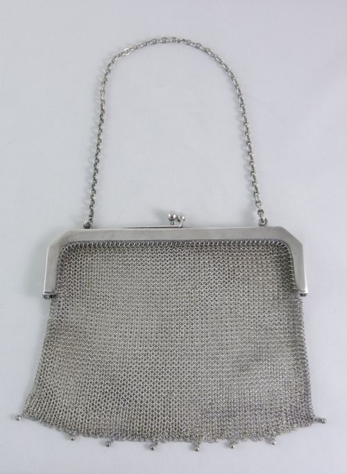 Antique Silver Mesh Evening Bag.