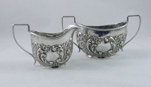 Antique Silver Sugar & Cream Set.