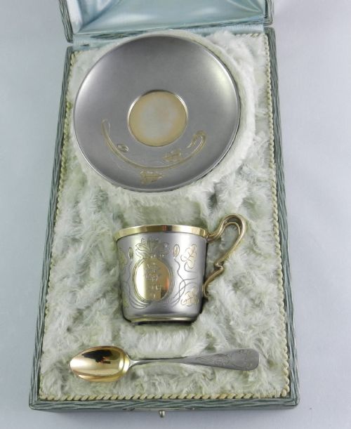 Art Nouveau Silver Coffee Cup Suite.