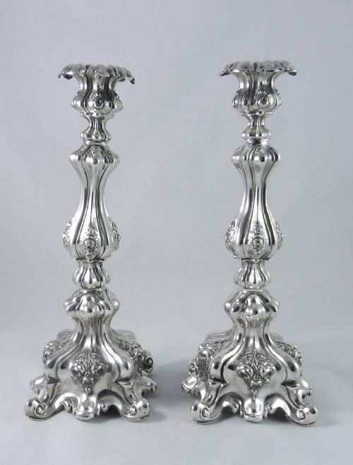 Pair Antique Silver Viennese Silver Candlesticks.