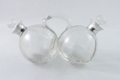 Silver Mounted Glass Double Oil & Vinegar Bottle.