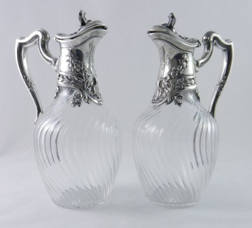 Pair Antique Silver-mounted Claret Jugs.
