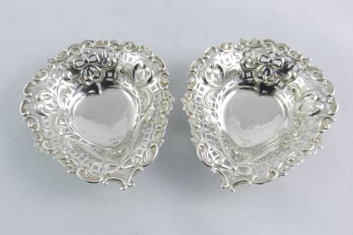 Antique Silver Heart-shaped Dishes.