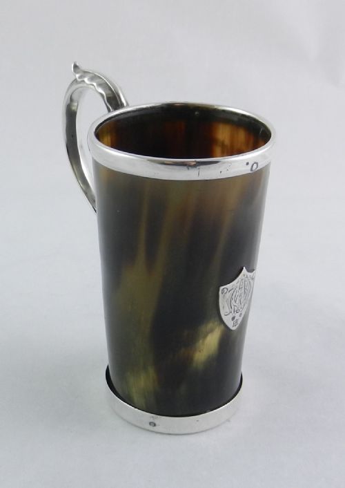 Antique Silver-mounted Horn Mug.