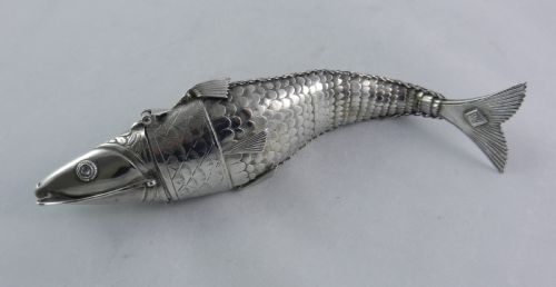 Antique Silver Fish Spice Box.