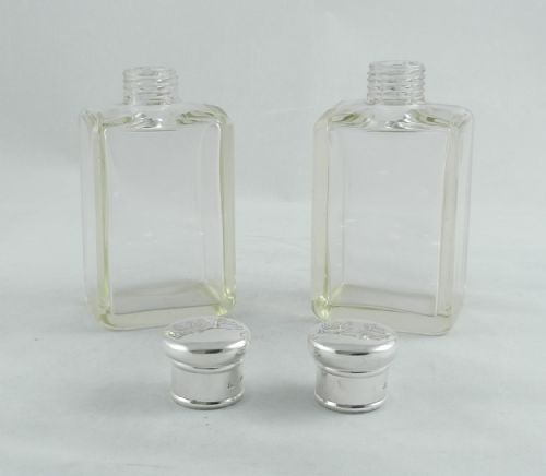 Pair Antique Silver Mounted Perfume Bottles.