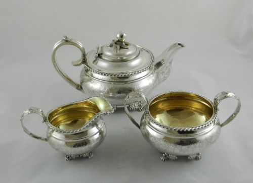 Antique Silver Three Piece Tea Set.