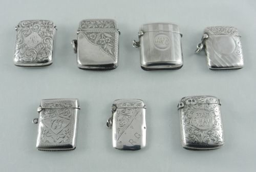 Seven Antique Silver Vestas. 1895 to 1915