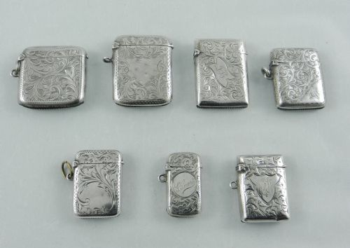 Seven Antique Silver Vestas 1899 to 1908.