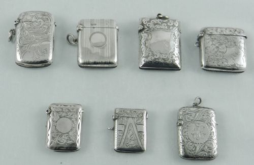 Seven Antique Silver Vestas 1896 to 1919.
