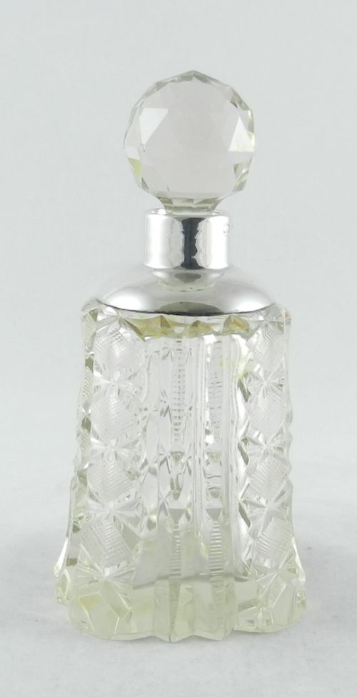 Silver-mounted Cut Glass Perfume Bottle.