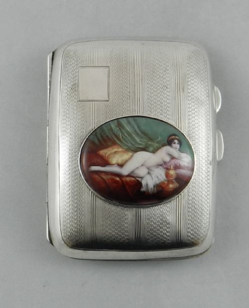 Silver & Enamel Cigarette Case.