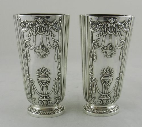 Pair Antique Silver Vases.