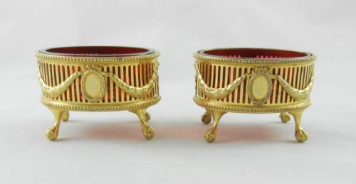 Pair Antique Silver Gilt Salts.
