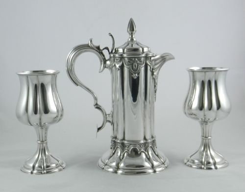 Antique Silverplated Flagon & Goblets.
