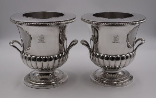 Pair Old Sheffield Plate Wine Coolers.