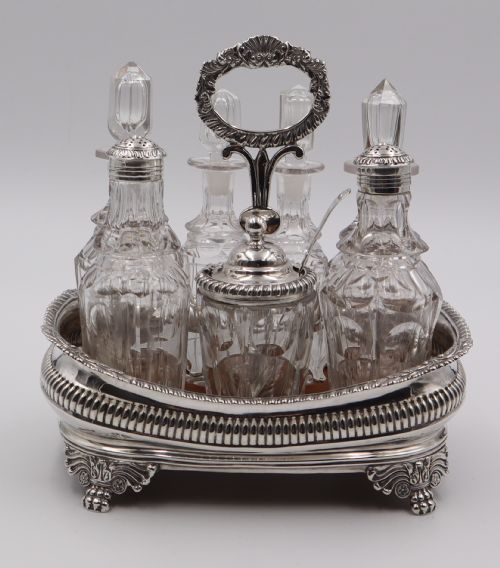 Antique Silver Seven Bottle Cruet.