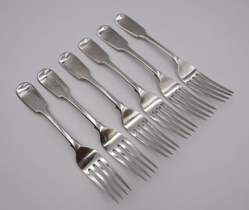 Antique Silver Fiddle Pattern Table Forks.