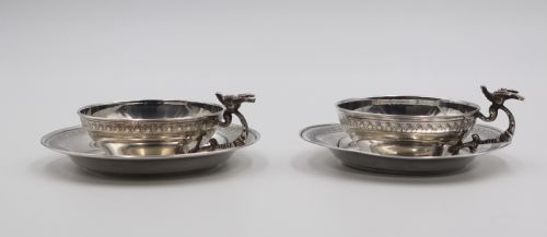 Pair of Silver Cups & Saucers.
