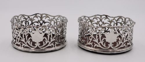 Pair Antique Silver Wine Coasters.