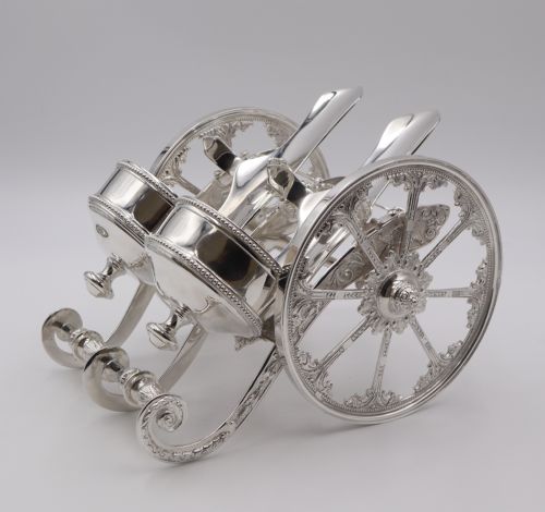 Vintage Silverplated Gun Carriage Wine Cart.