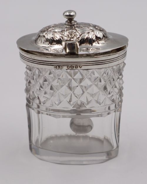 Antique Silver & Cut Glass Mustard Pot.