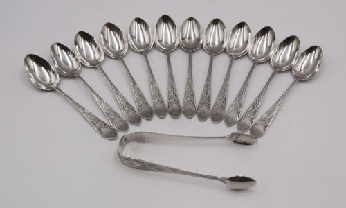 Antique Scottish Silver Spoons & Sugar Tongs.