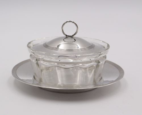 Antique Silver & Glass Butter Dish.