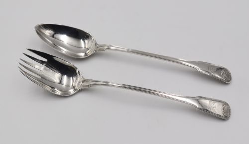 Pair Antique Silver Salad Servers.