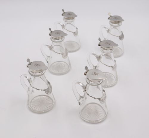 Set of Six Silver Mounted Whisky Noggins.