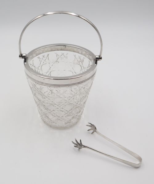 Antique Silverplate & Cut Glass Ice Bucket.