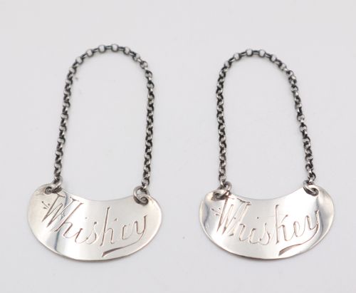 Antique Silver Whiskey Noggin Labels.
