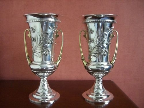 Pair Antique Silver-plated Vases