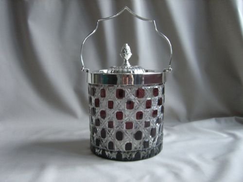 Silver-plate & Cut Glass Biscuit Barrel.