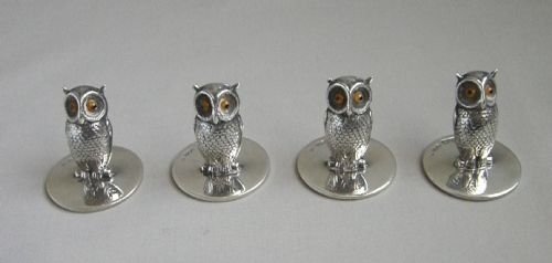 Set of Silver "Owl" Menu Holders.