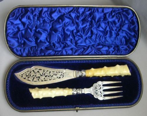 Antique Silver & Ivory Fish Servers.