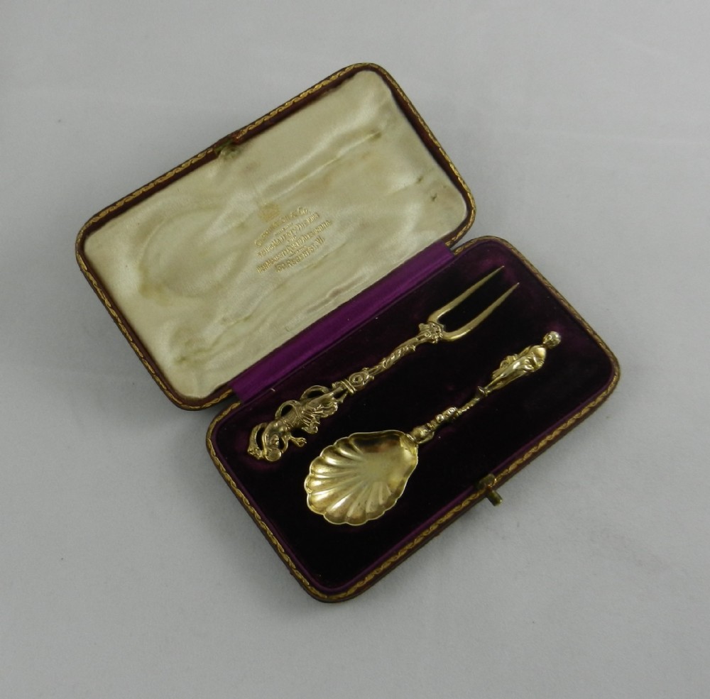 Antique Silver Gilt Tea Caddy Spoon & Lemon Tea Fork.