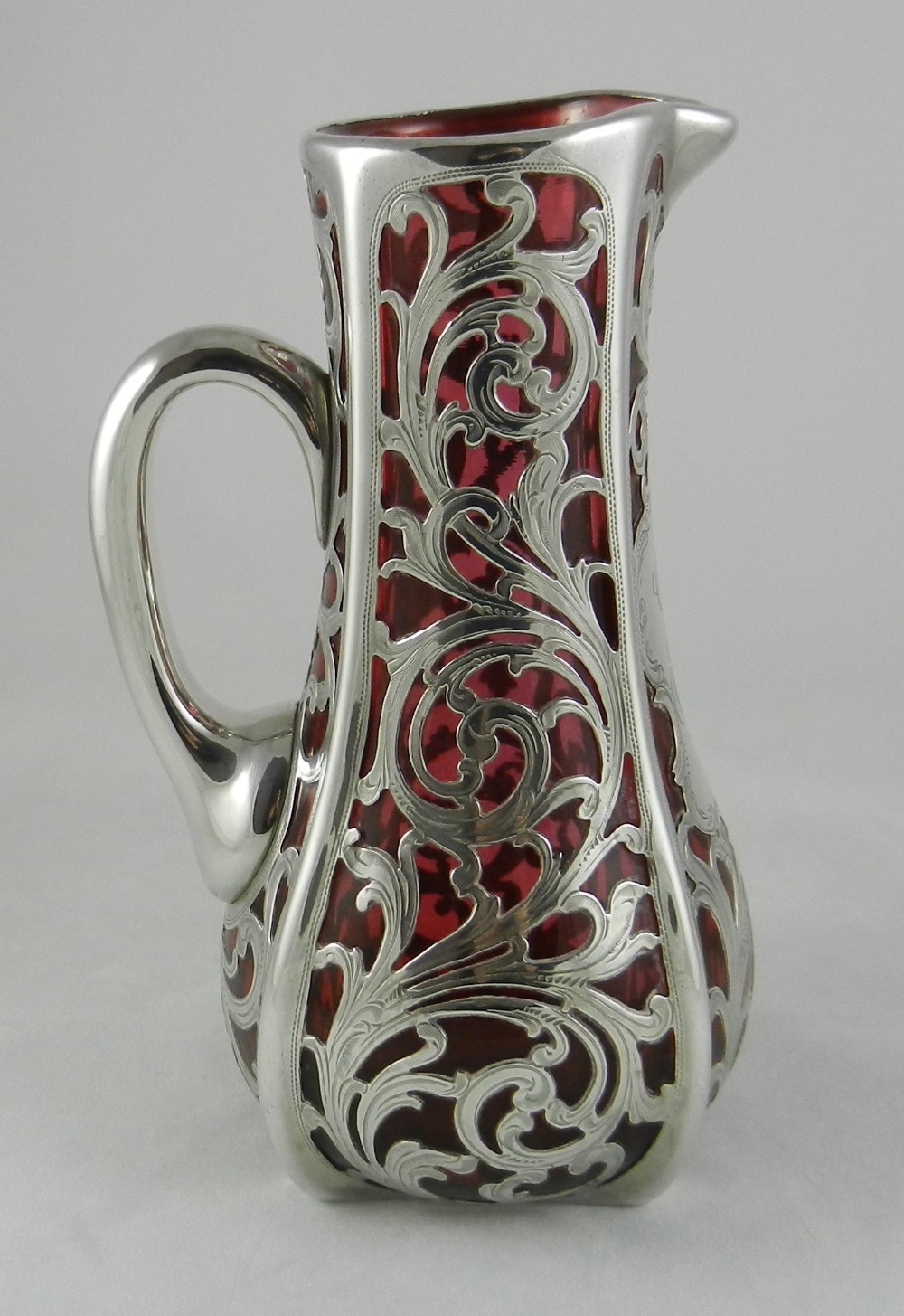 Silver Overlay & Ruby Glass Jug.