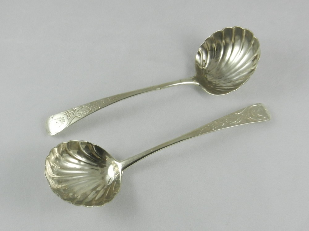 Pair Antique Irish Silver Sauce Ladles.