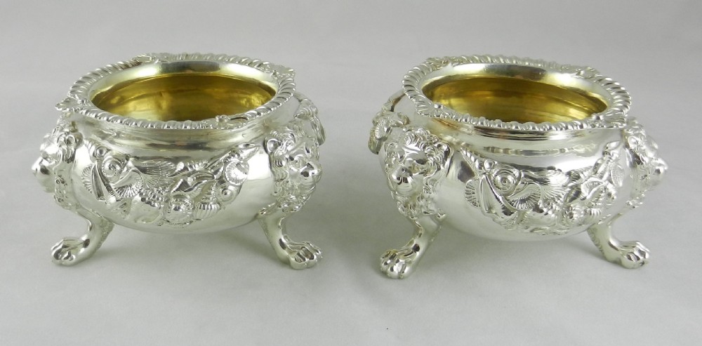 Pair Enormous Antique Silver Salts.