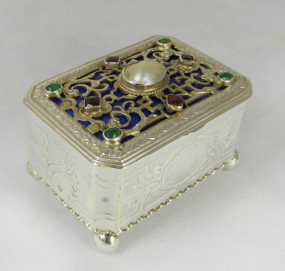 Antique Silver Gem Set Box.