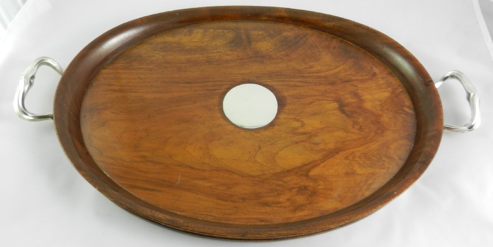 Antique Walnut Silver Handled Tray.
