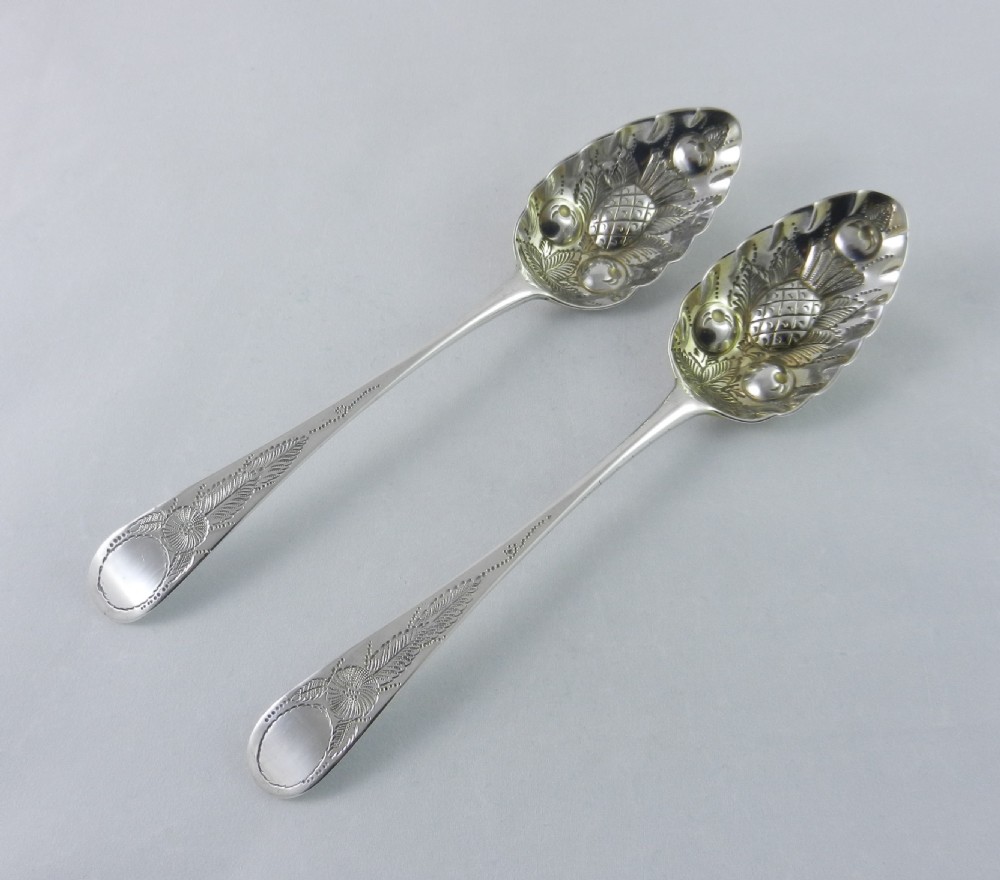Pair Silver Bateman Berry Spoons.
