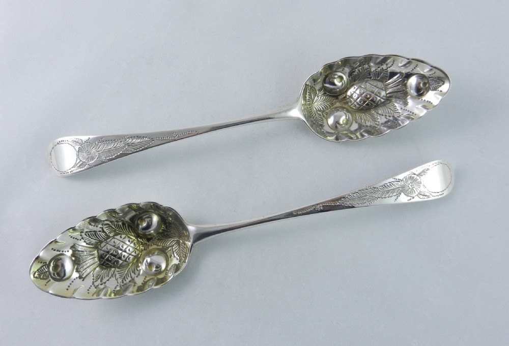 Pair Silver Bateman Berry Spoons. View V