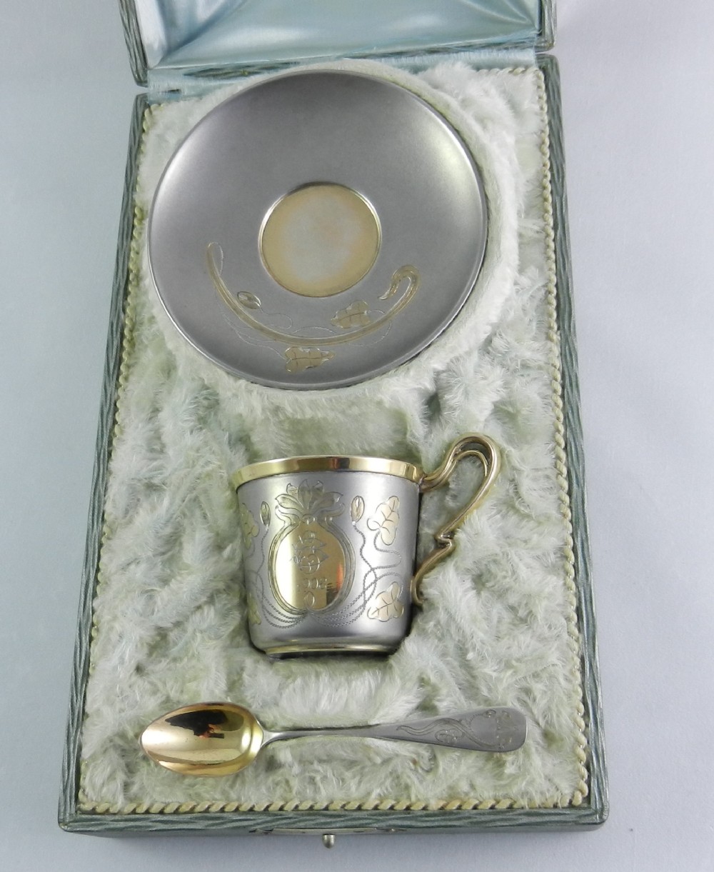Art Nouveau Silver Coffee Cup Suite.