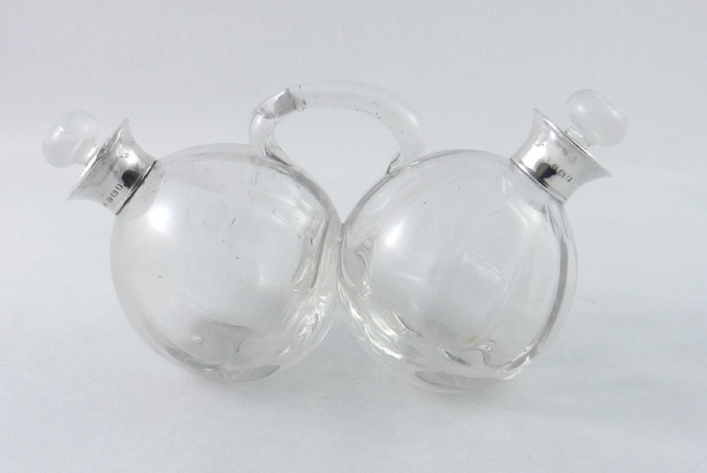 Silver Mounted Glass Double Oil & Vinegar Bottle.