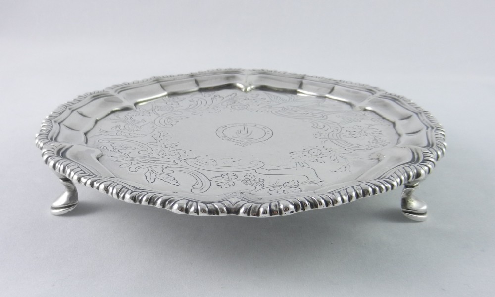 Pair Antique Irish Silver Salvers. View II