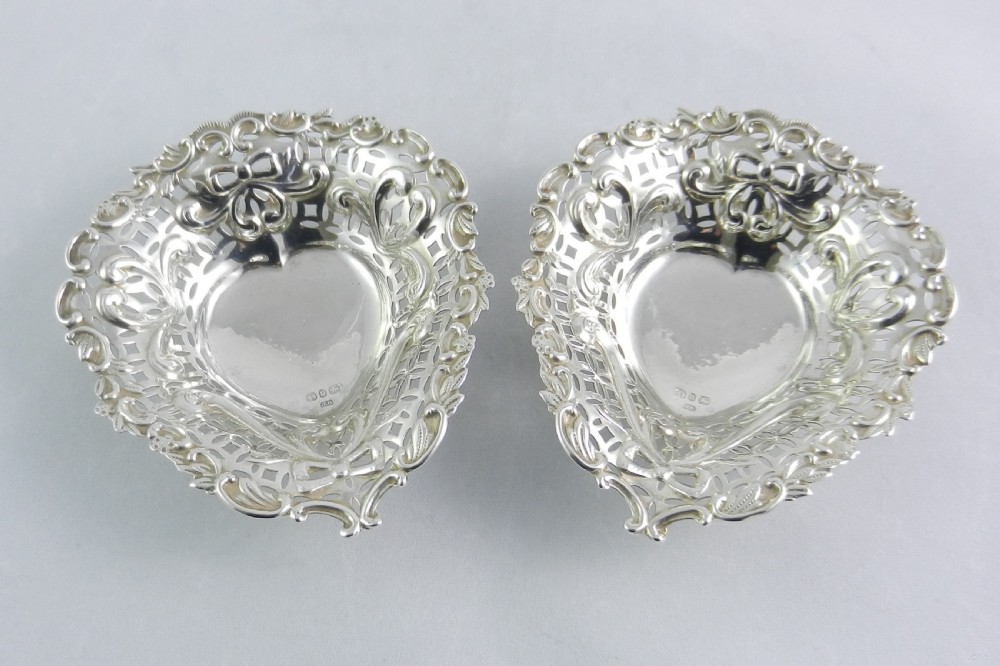 Antique Silver Heart-Shaped Dishes.