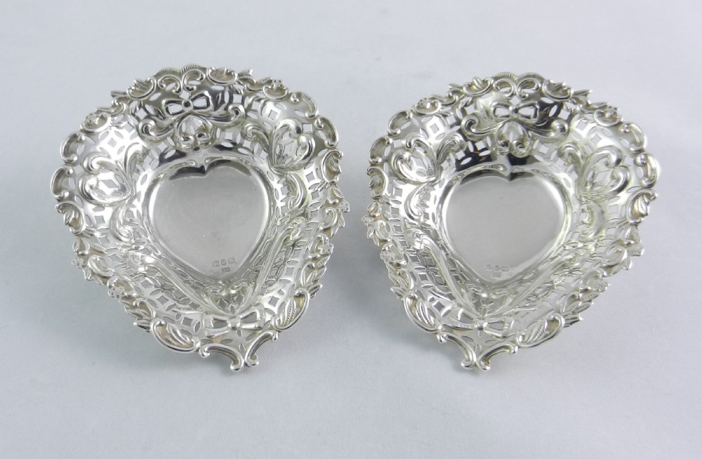 Antique Silver Heart-Shaped Dishes. View II